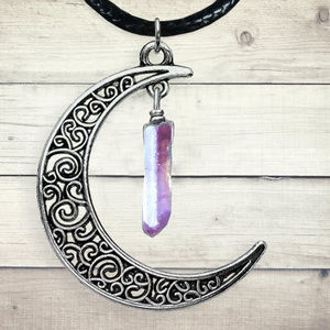 - Purple Aura Quartz Point Celtic Moon Charm Pendant